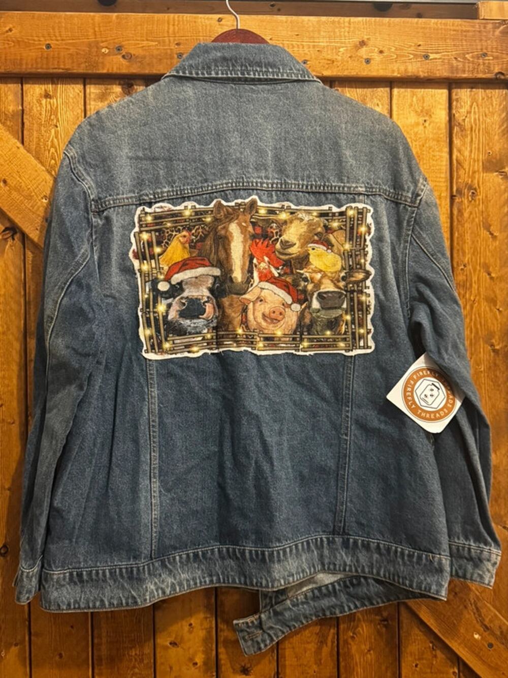 NWT Small Shop Denim Jacket Sz XL Christmas Farm Animals horse pig cow chicken